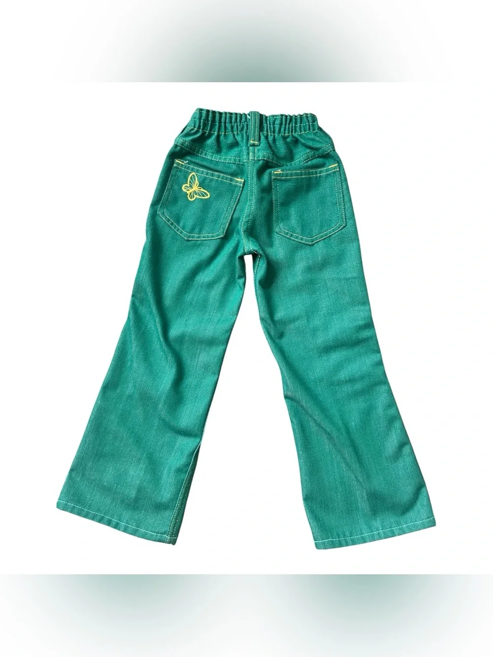 Vintage 70s Sears Perma-Prest Toughskins Girls Flared Green Jeans size 5 Slim